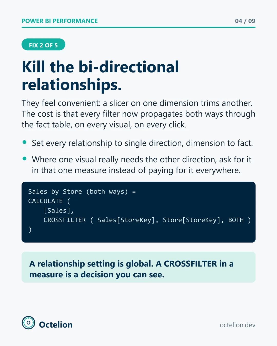 Slide on bi-directional relationships with the CROSSFILTER measure.